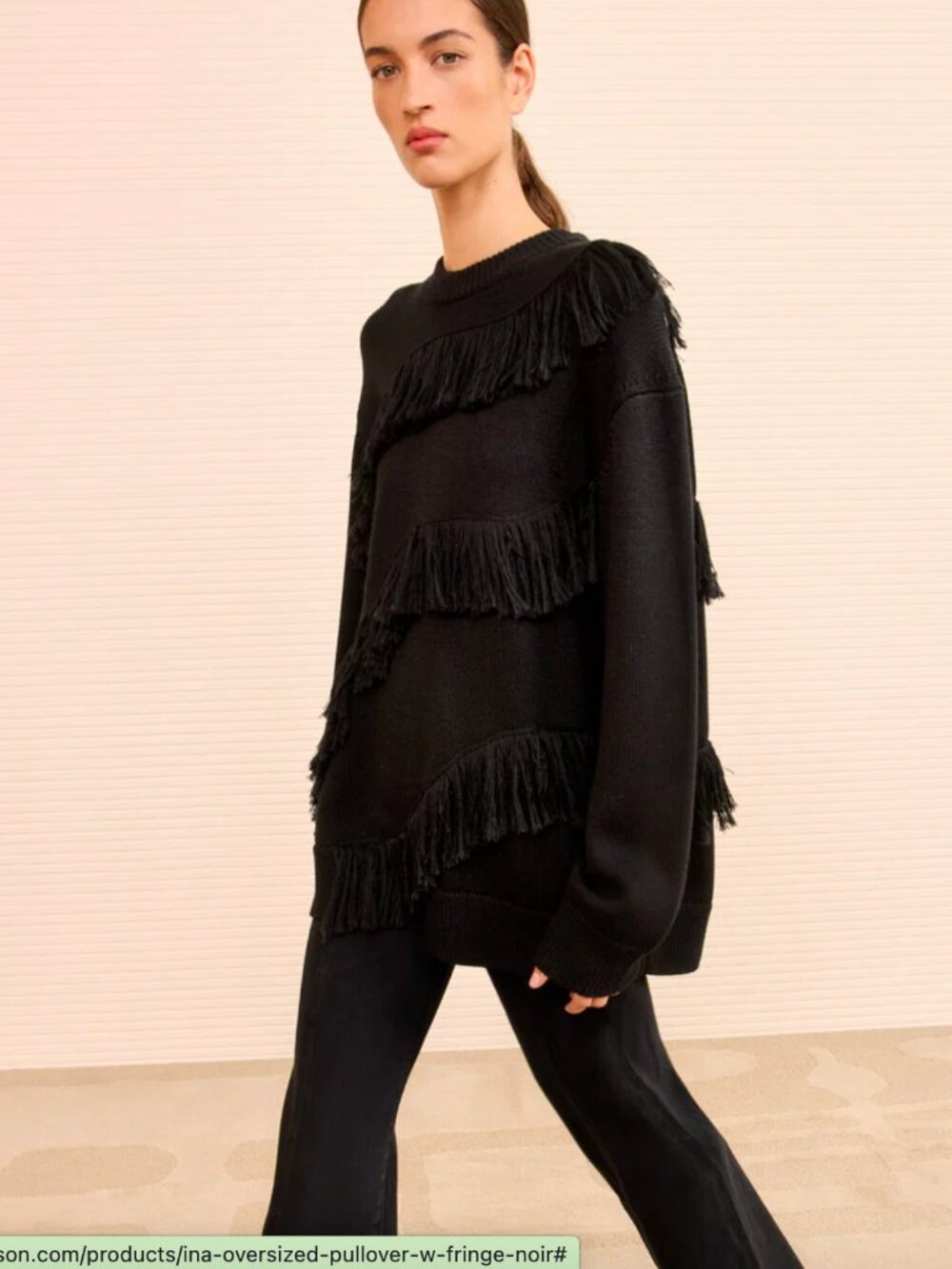 ULLA JOHNSON New York Fringe Oversized Black Sweater Size Small 100% Wool
